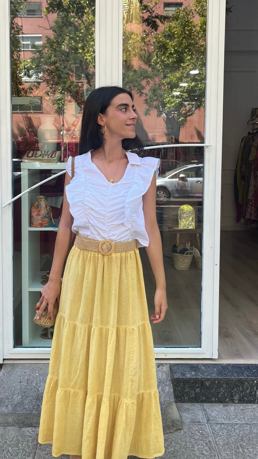 Falda lino amarilla