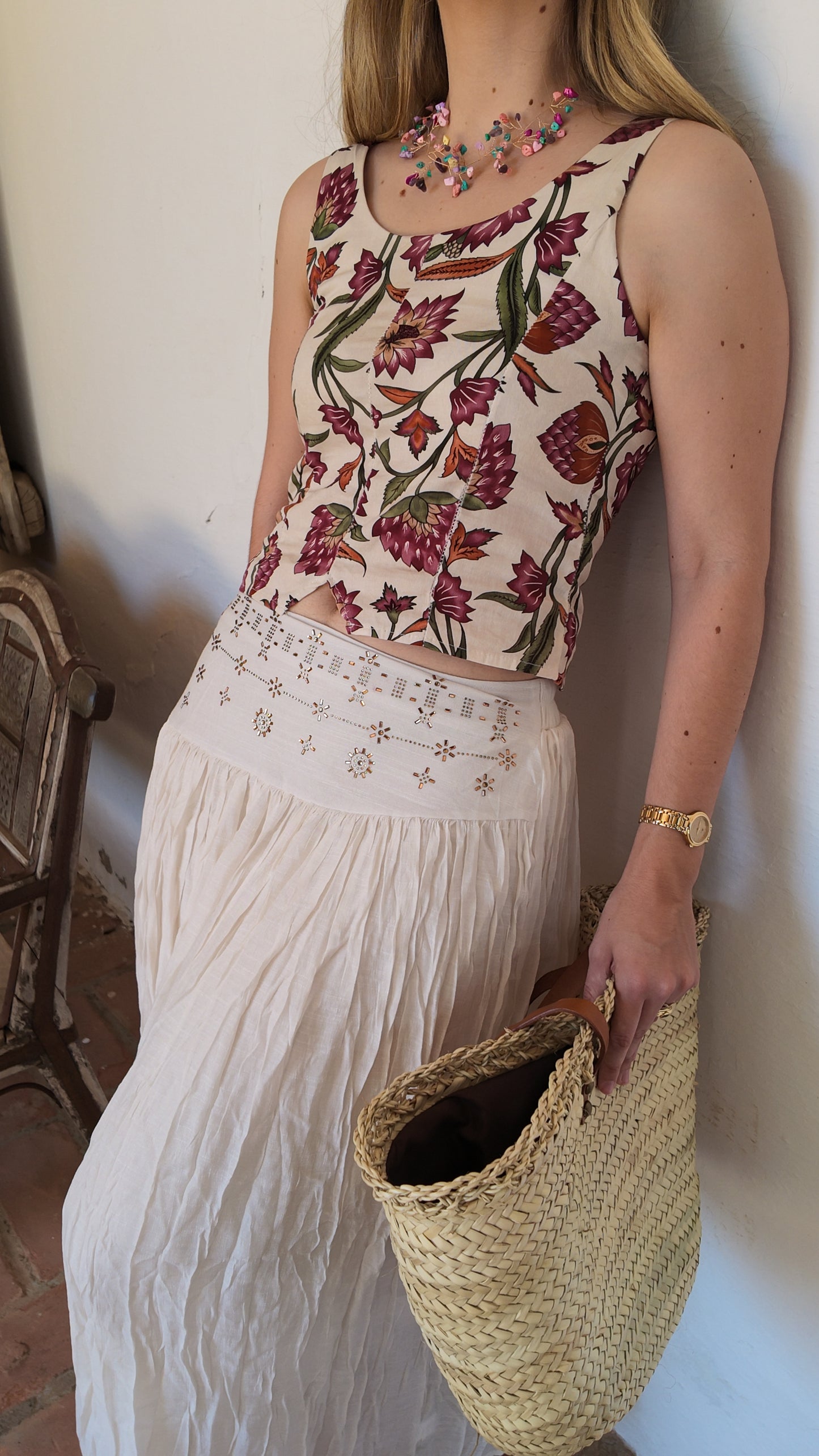 FALDA DETALLE BRILLOS BEIGE