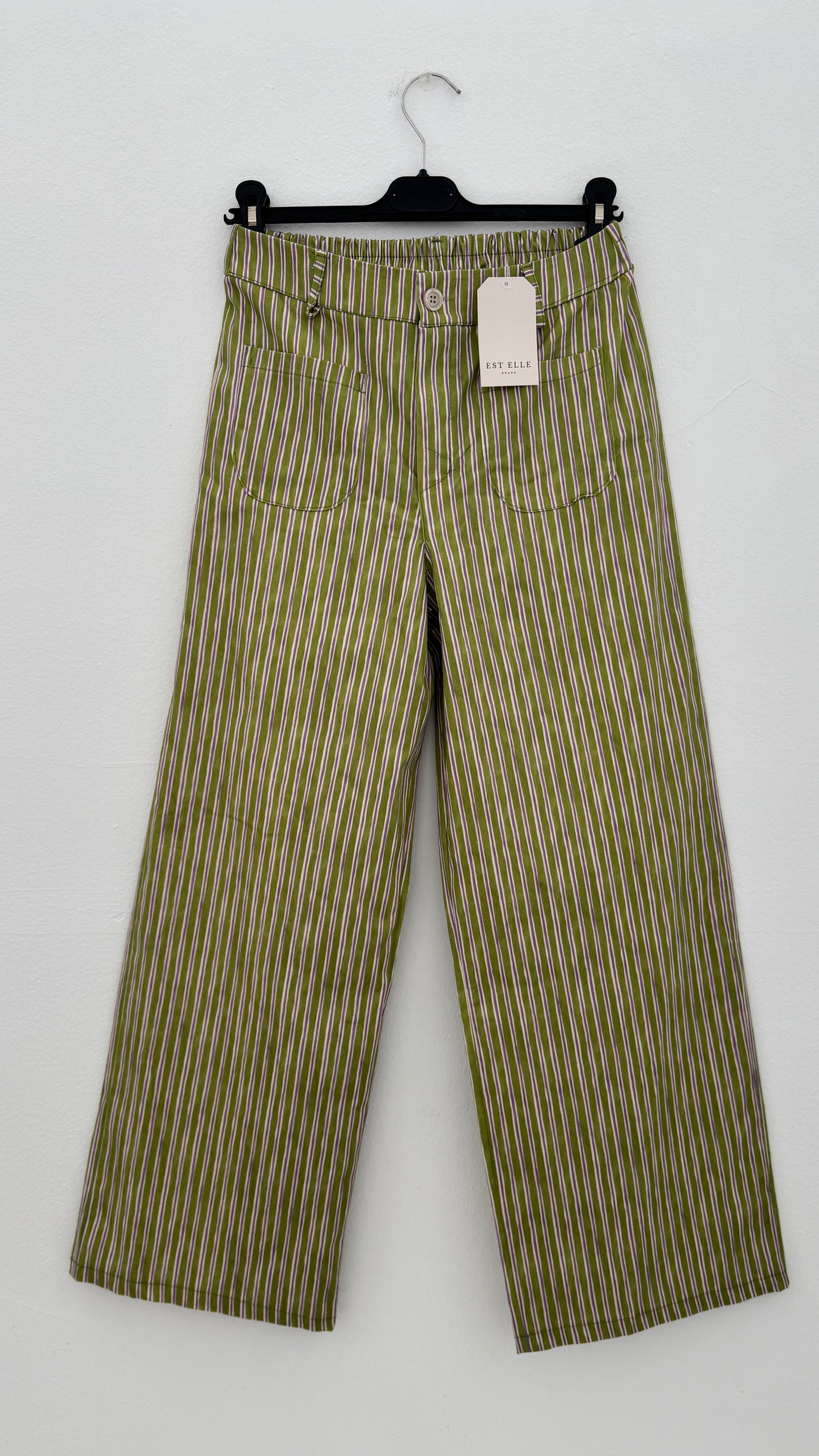 Pantalón verde elástico rayas