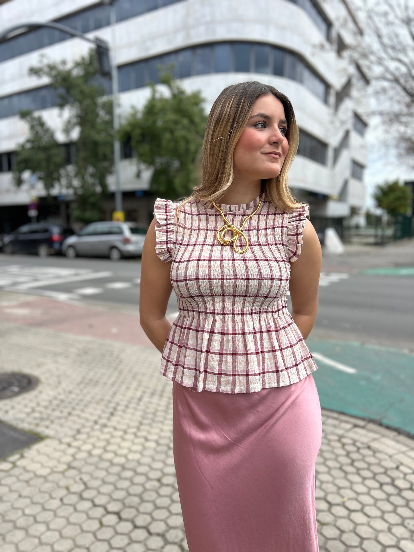 Blusa nido de abeja rosa