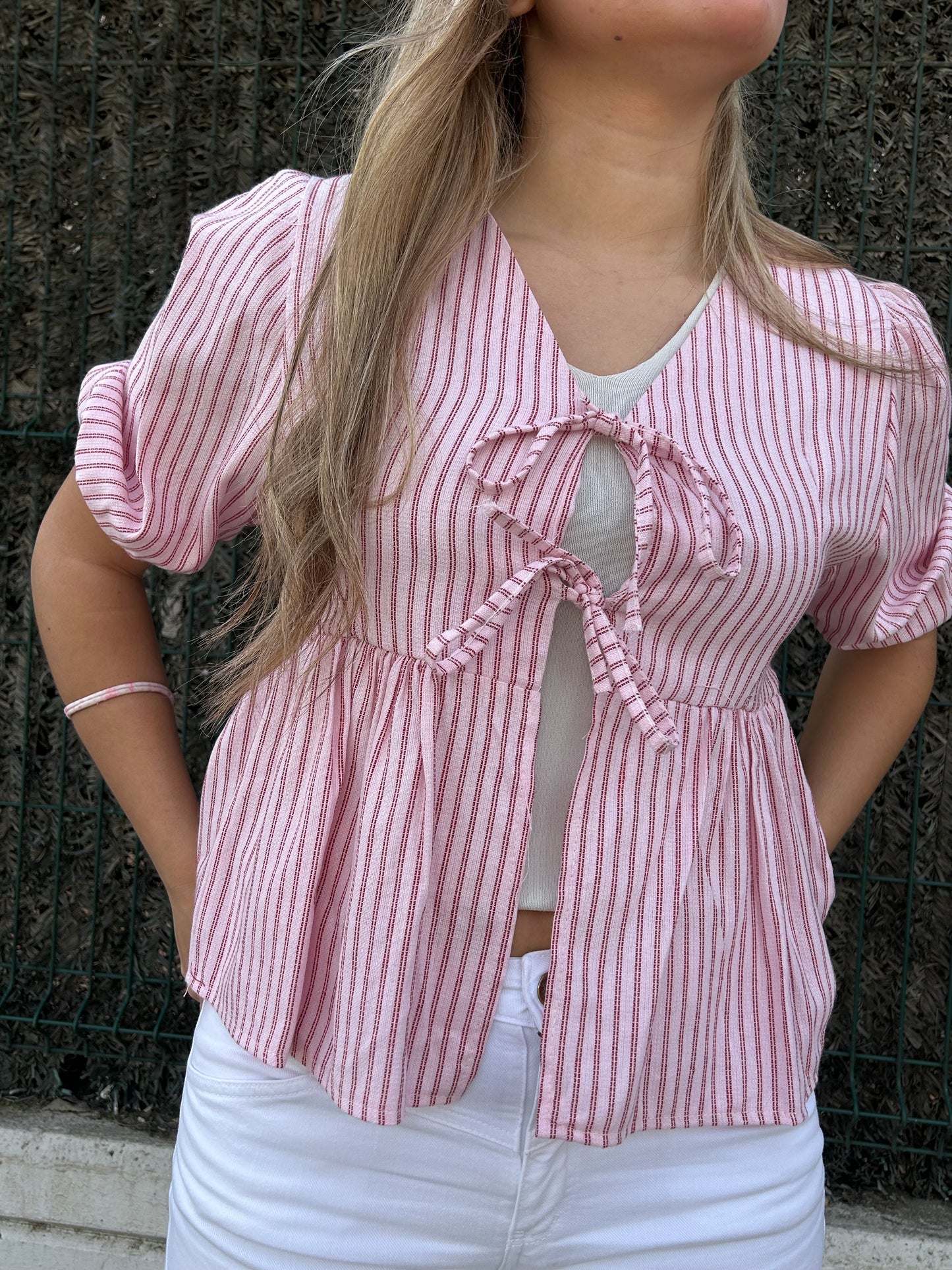 Blusa lazos rosa