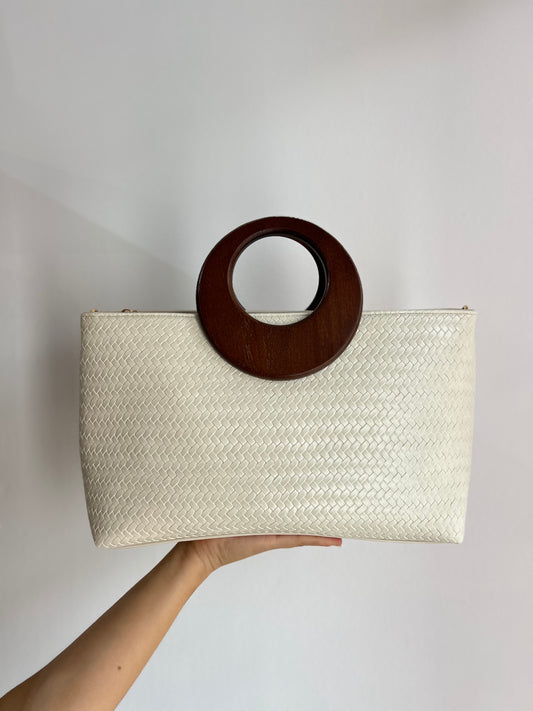 Bolso asa madera beige