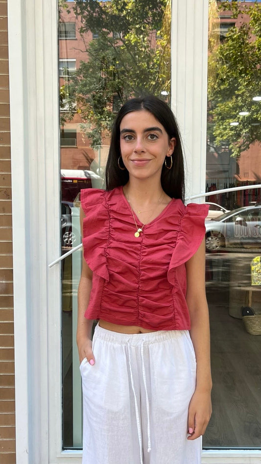 Top rosa frunce