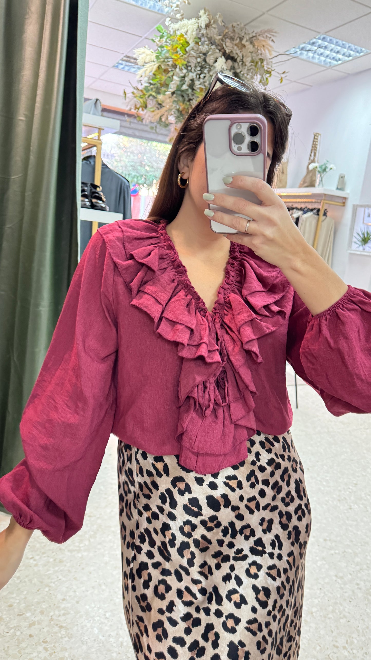 Blusa volantes magenta