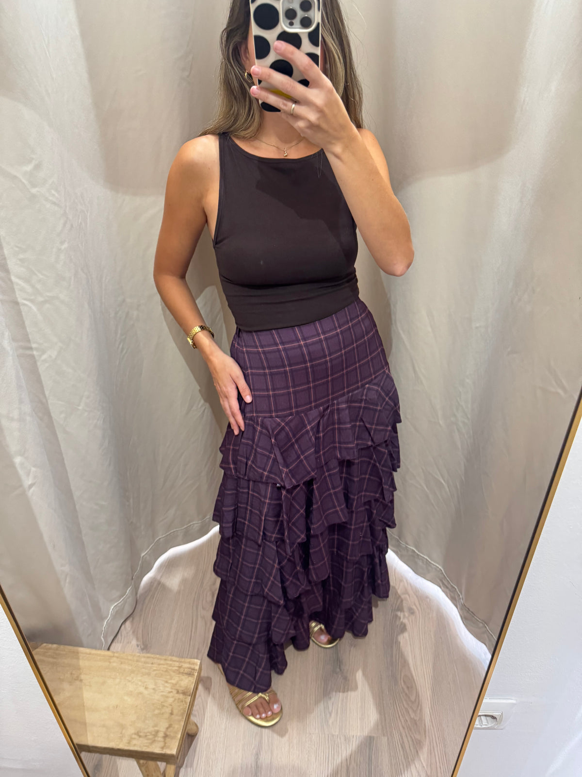 FALDA CUADROS MORADA