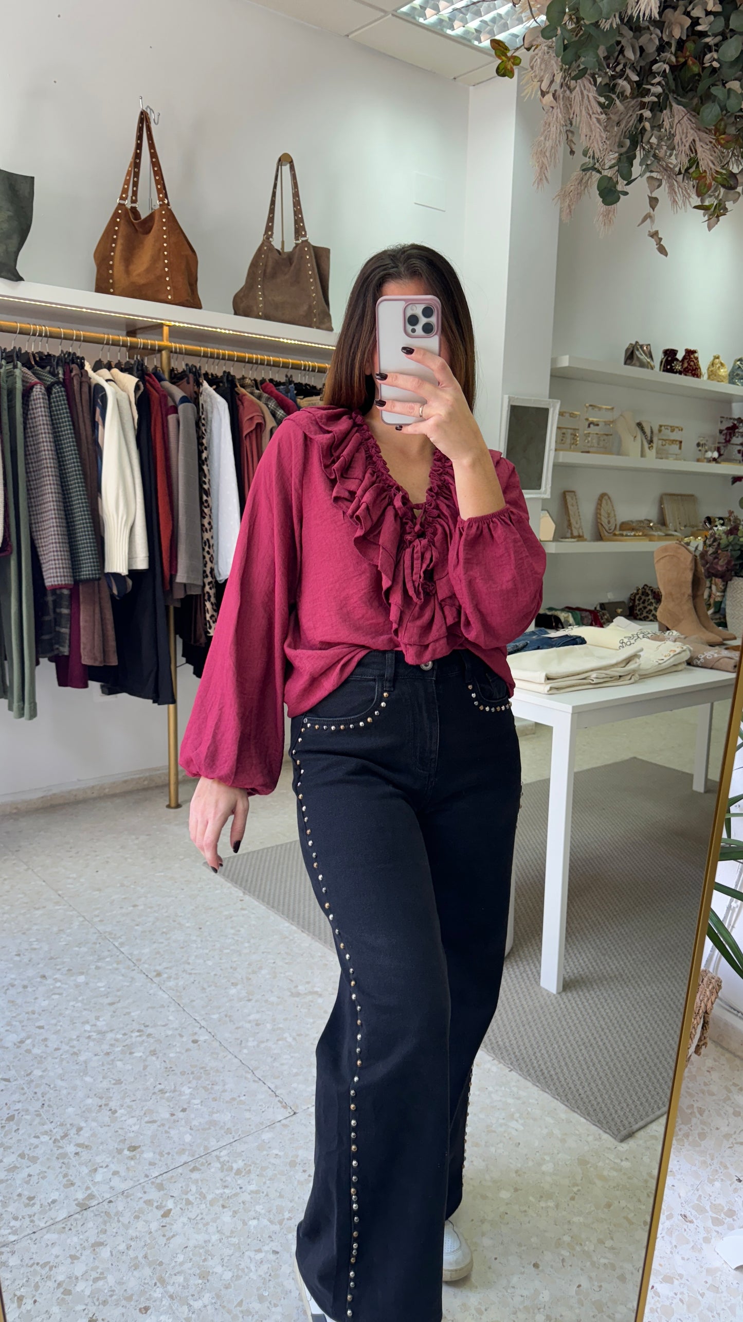 Blusa volantes magenta