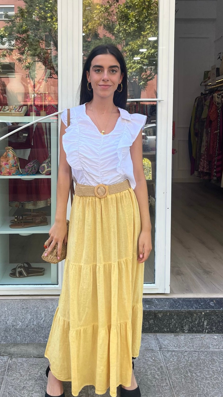 Falda lino amarilla