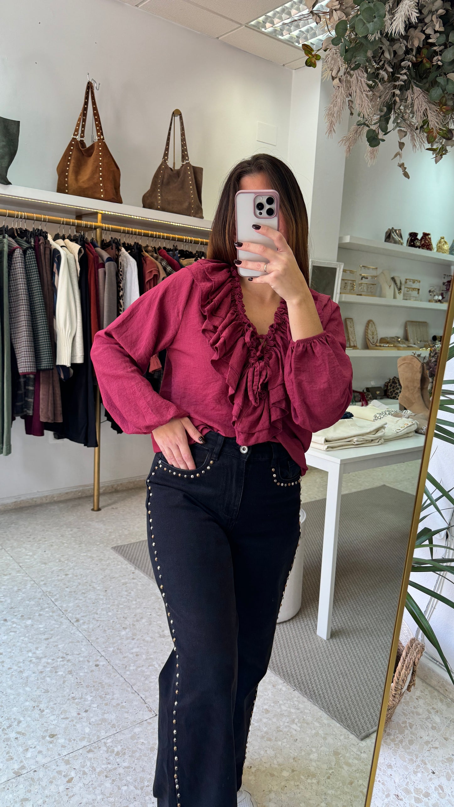 Blusa volantes magenta