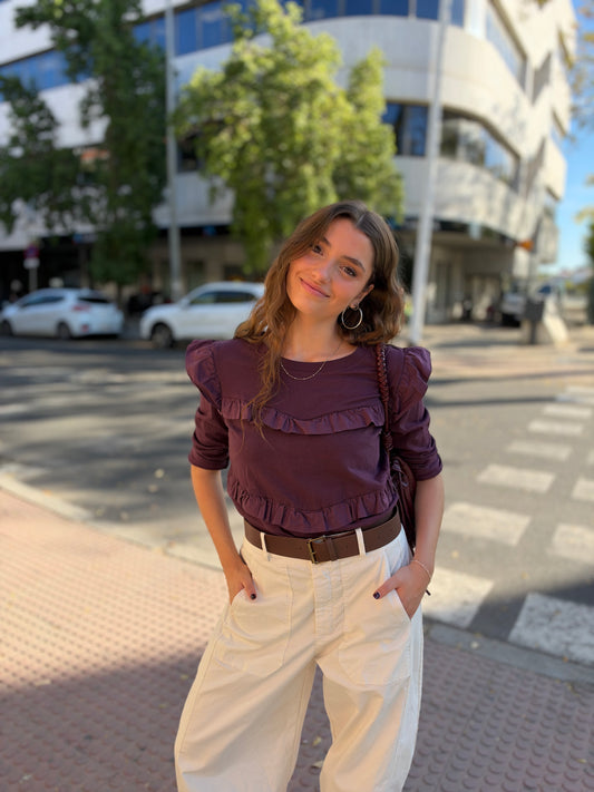 CAMISETA VOLANTES BERENJENA