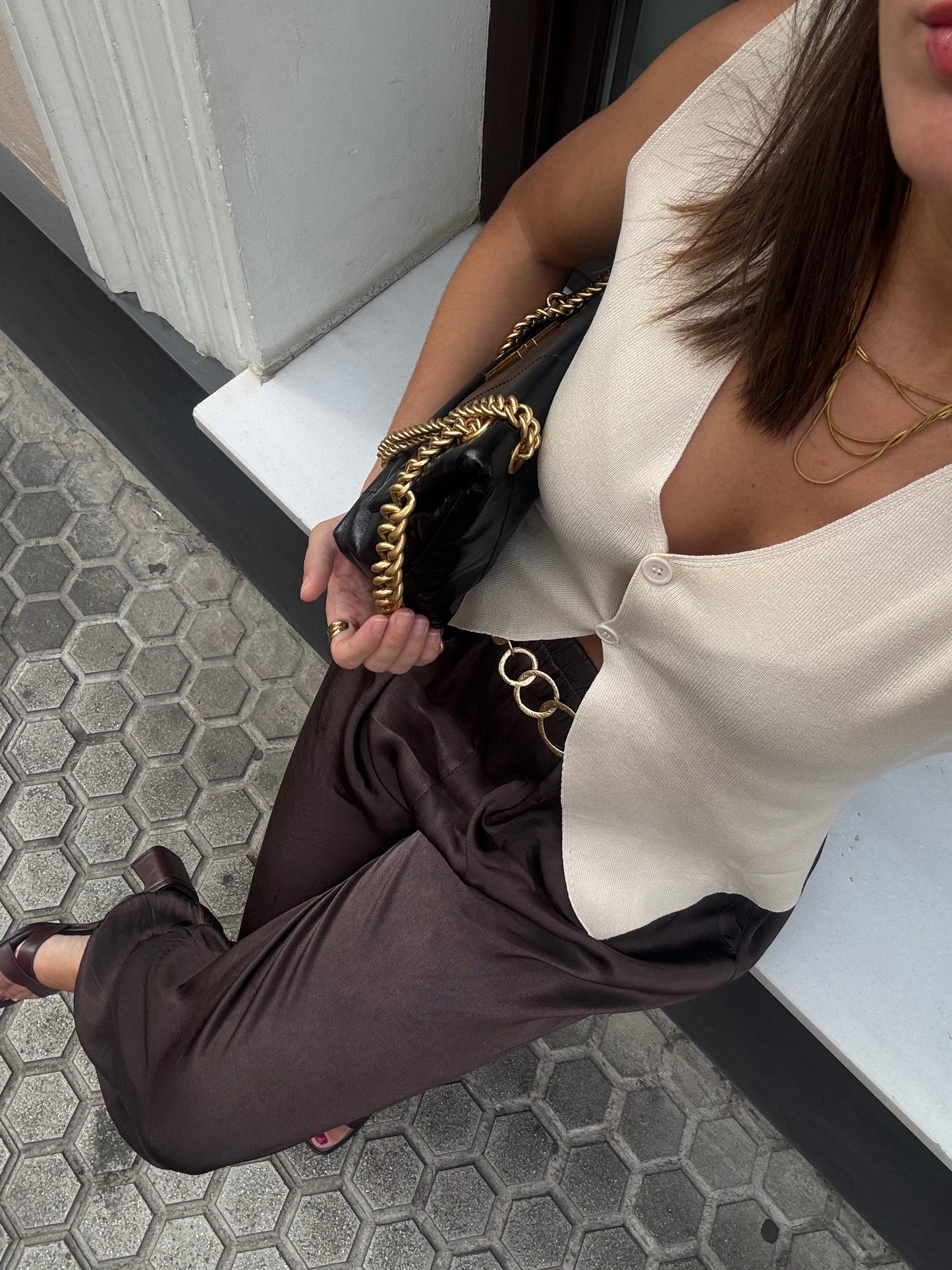 Pantalón satinado bombacho marrón