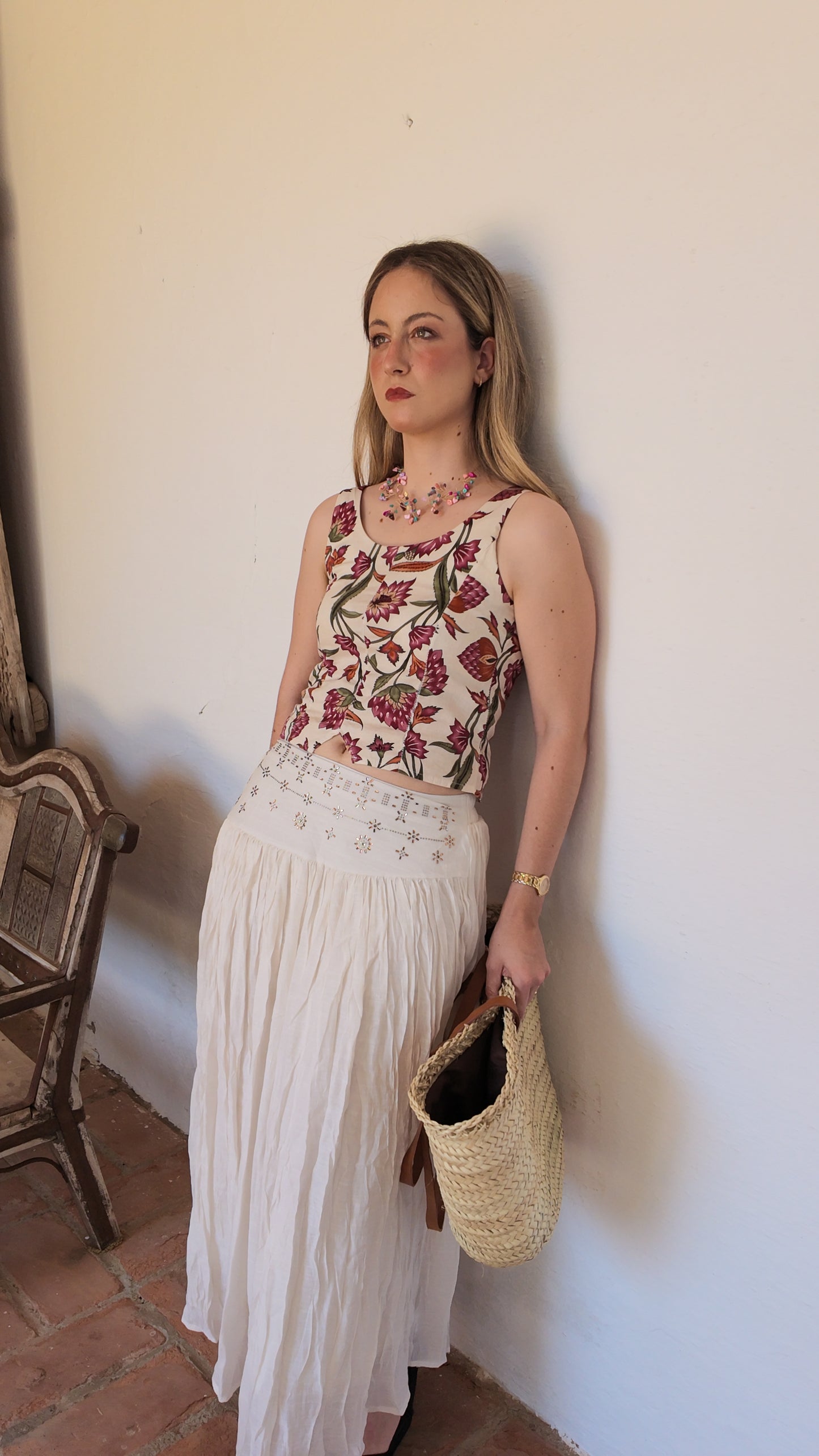 FALDA DETALLE BRILLOS BEIGE