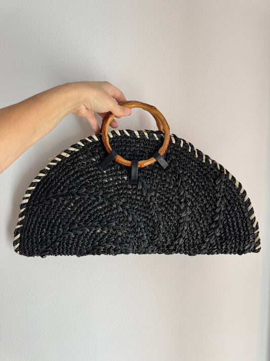 Bolso Abanico Rafia Negro