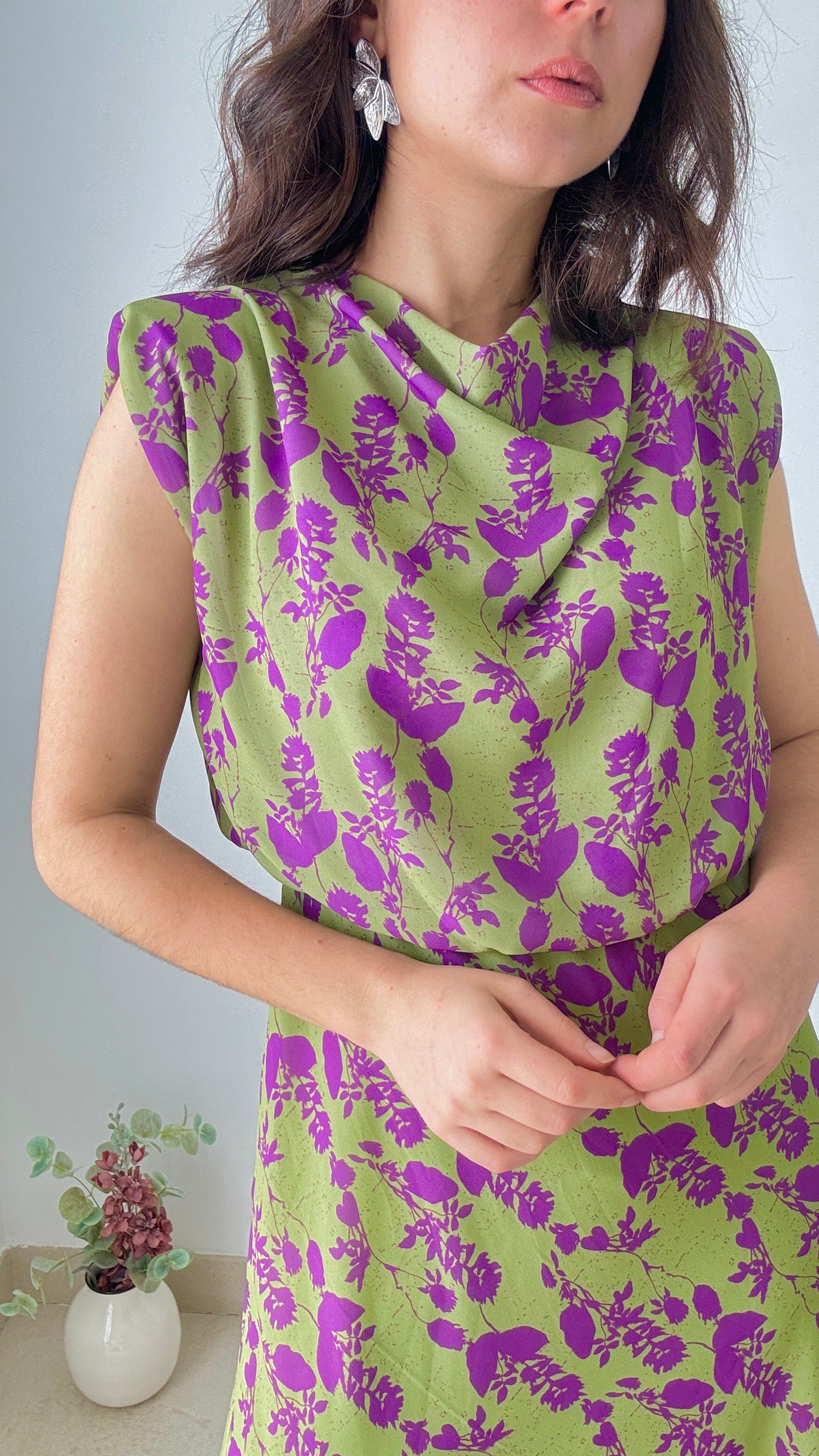 Vestido Arezzo verde y morado