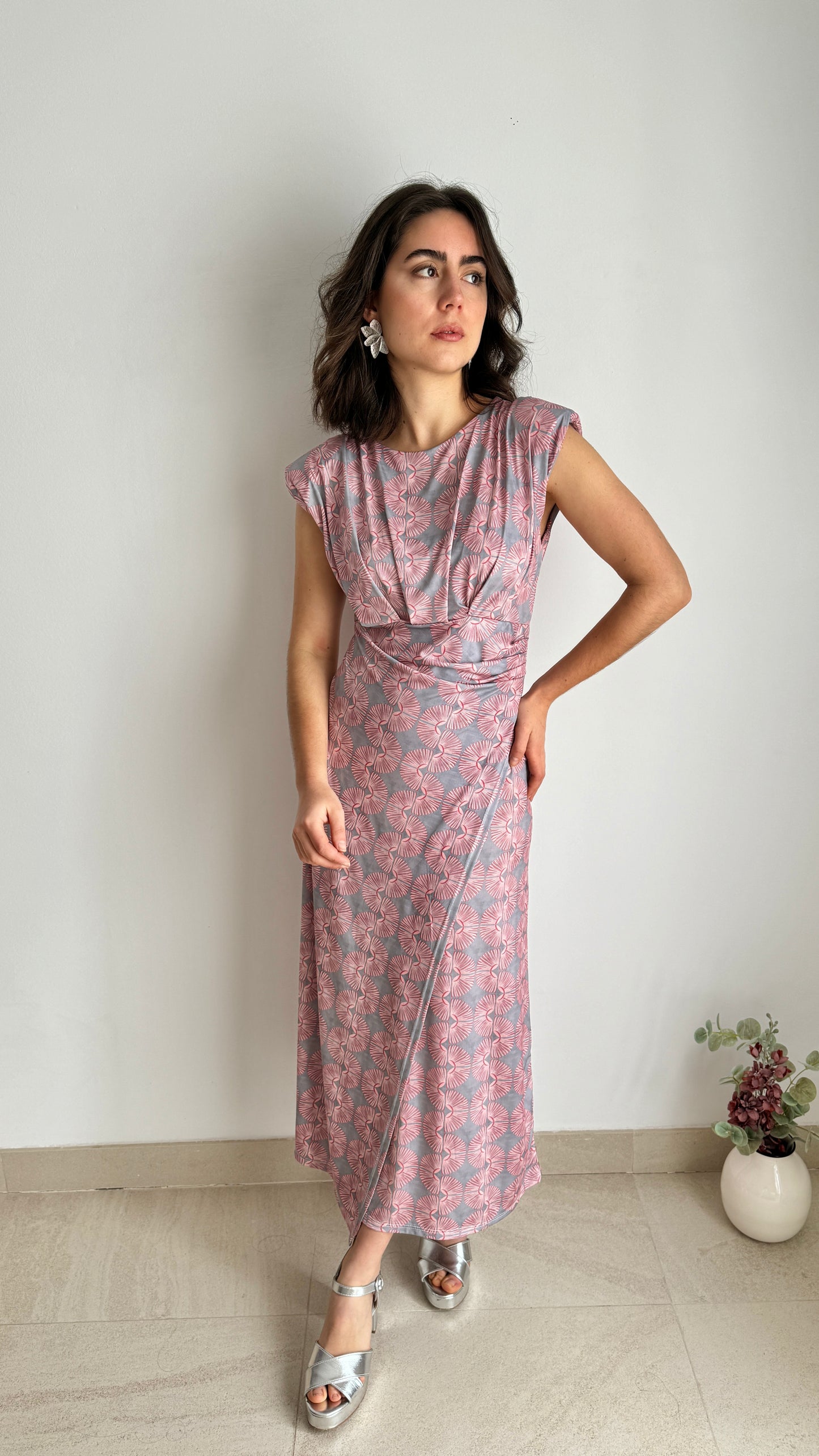 Vestido Coliza gris y rosa