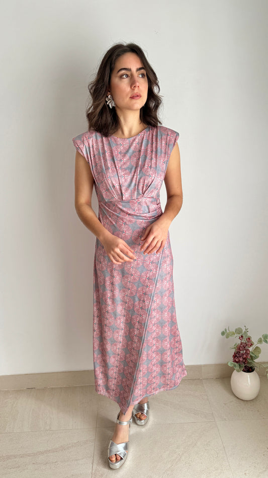 Vestido Coliza gris y rosa