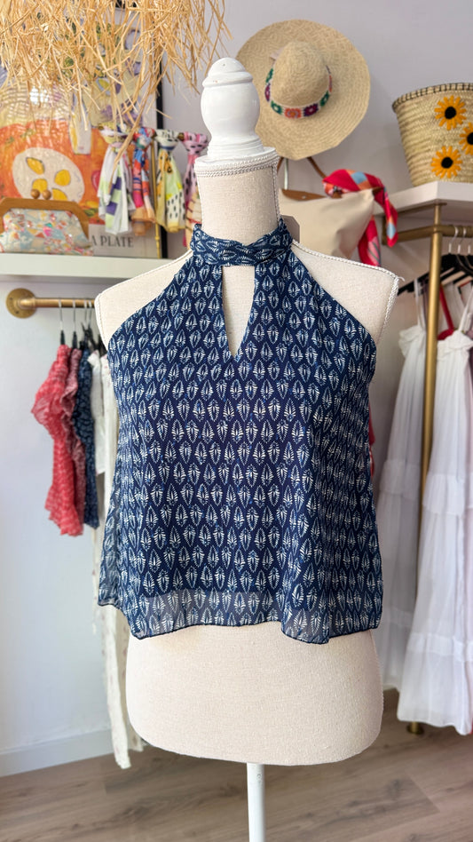Top cuello halter azul