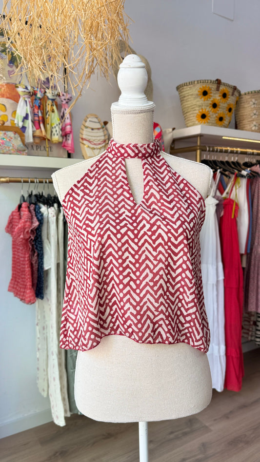Top cuello halter geométrico