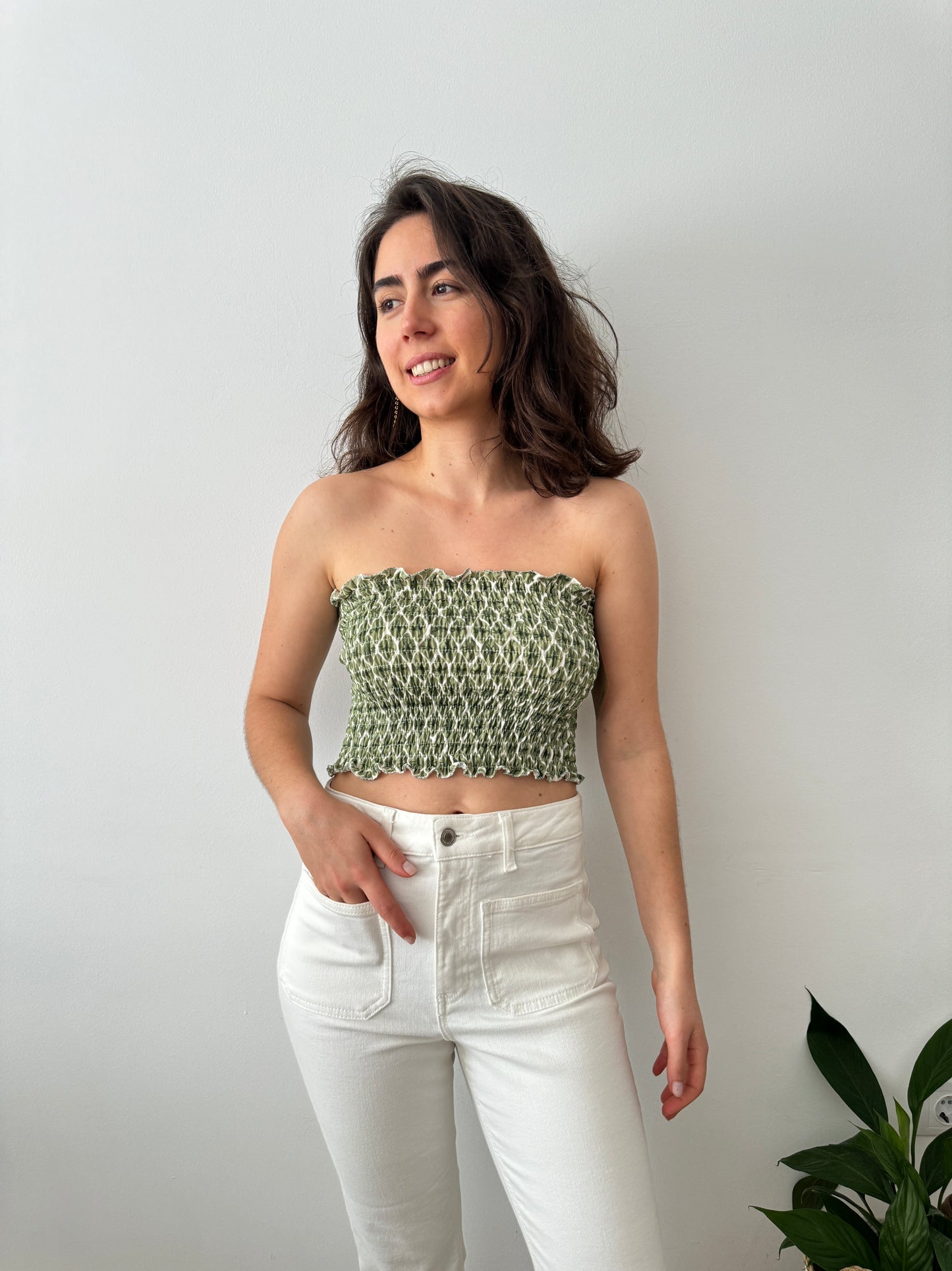 Top bandeau verde y blanco