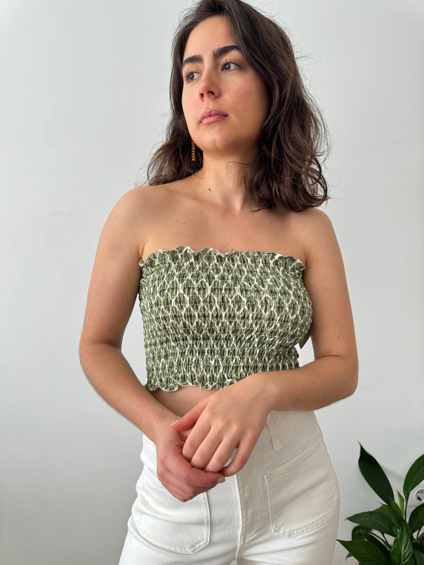 Top bandeau verde y blanco