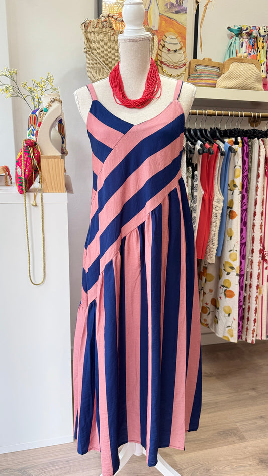 Vestido Valeria azul y rosa