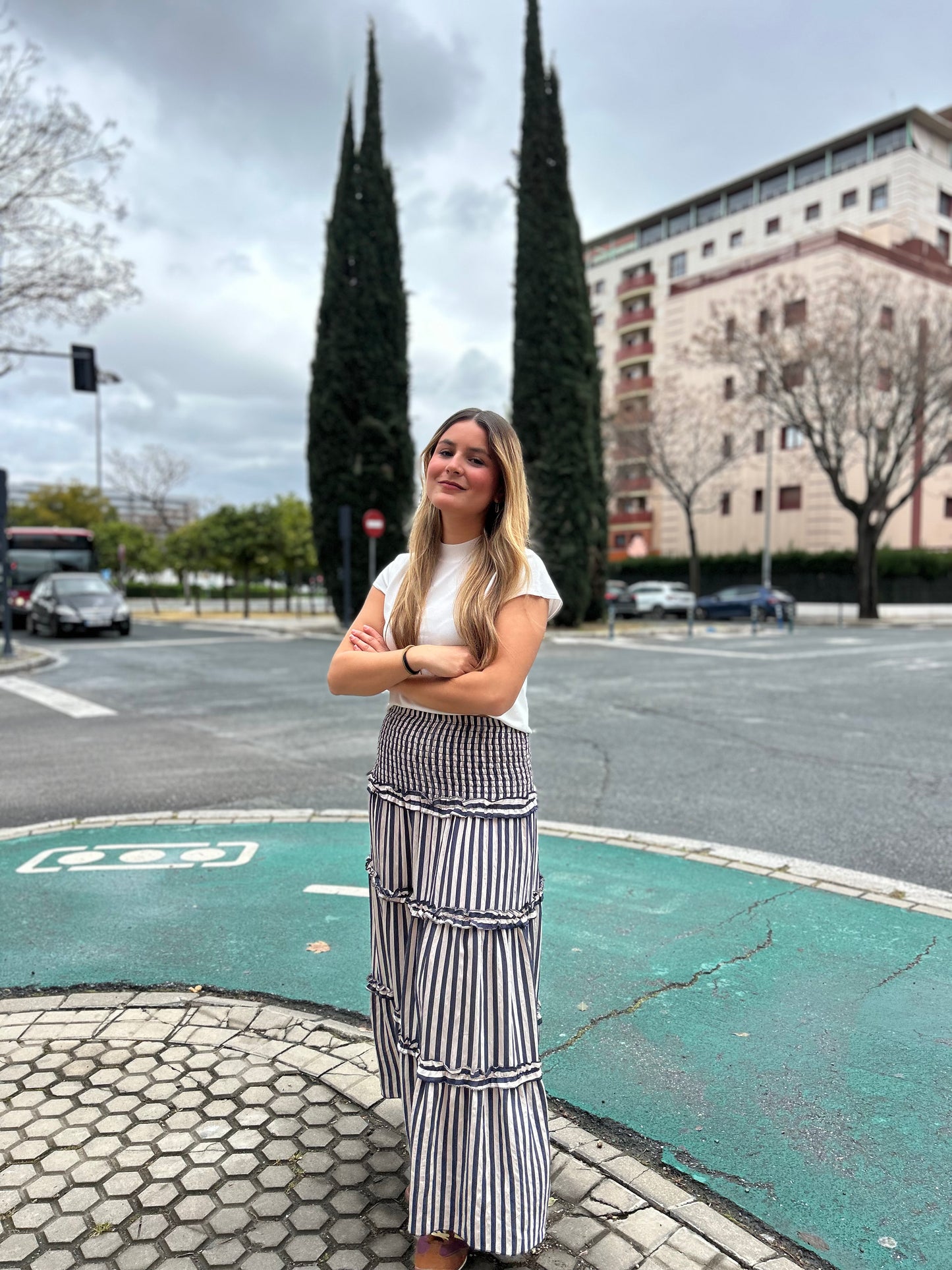 Falda rayas azul marino