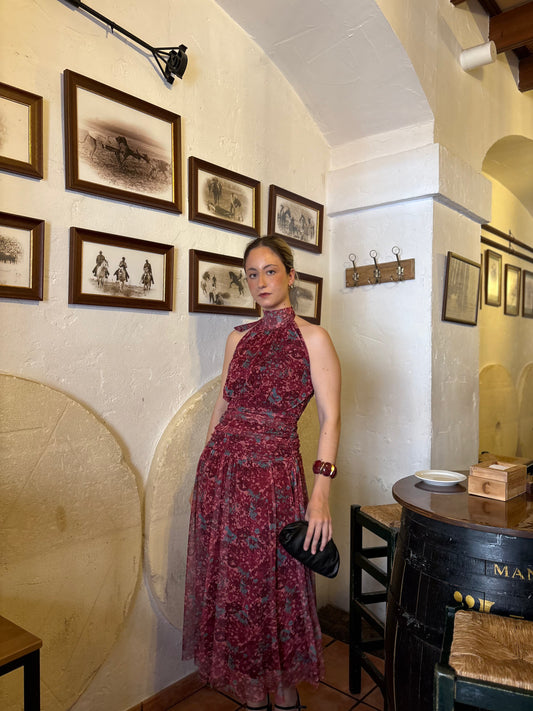 Vestido Sofía Burdeos y Azul