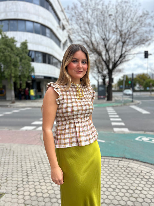 Blusa nido de abeja marrón