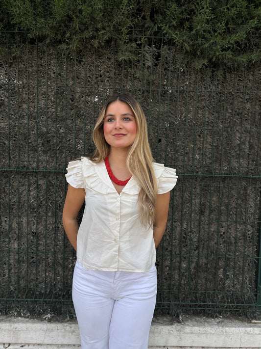 Blusa manga volante beige