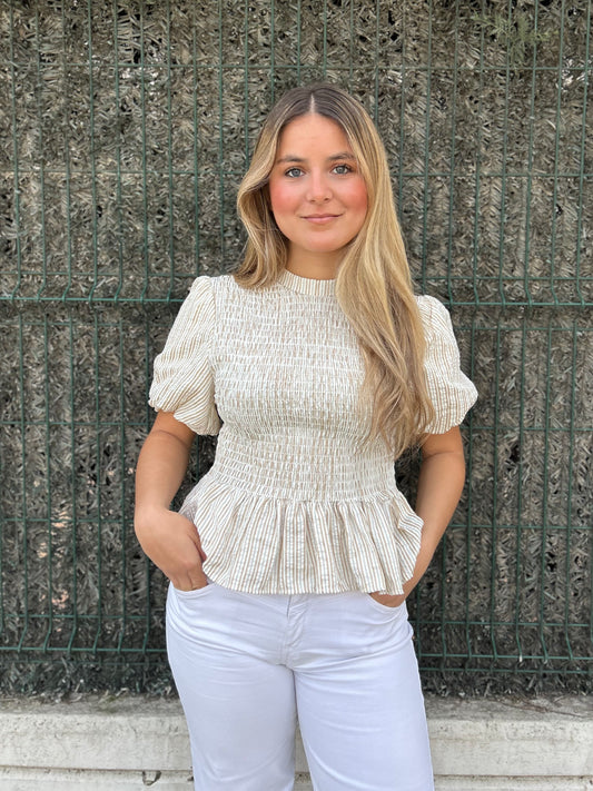 Blusa manga abullonada beige