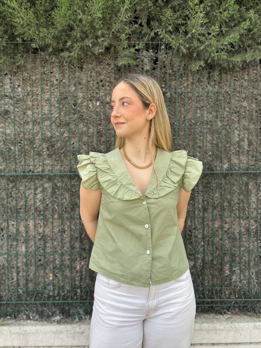Blusa manga volante verde