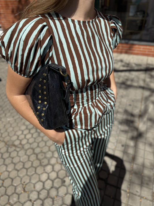 Blusa Turquesa y Marrón