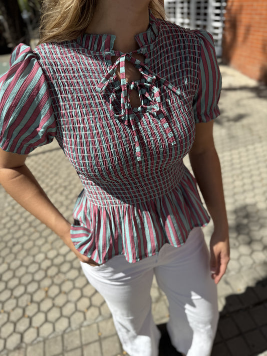 Blusa Rayas Turquesa